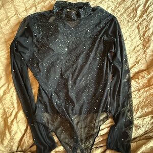 Auden Black Glitter Sheer Bodysuit